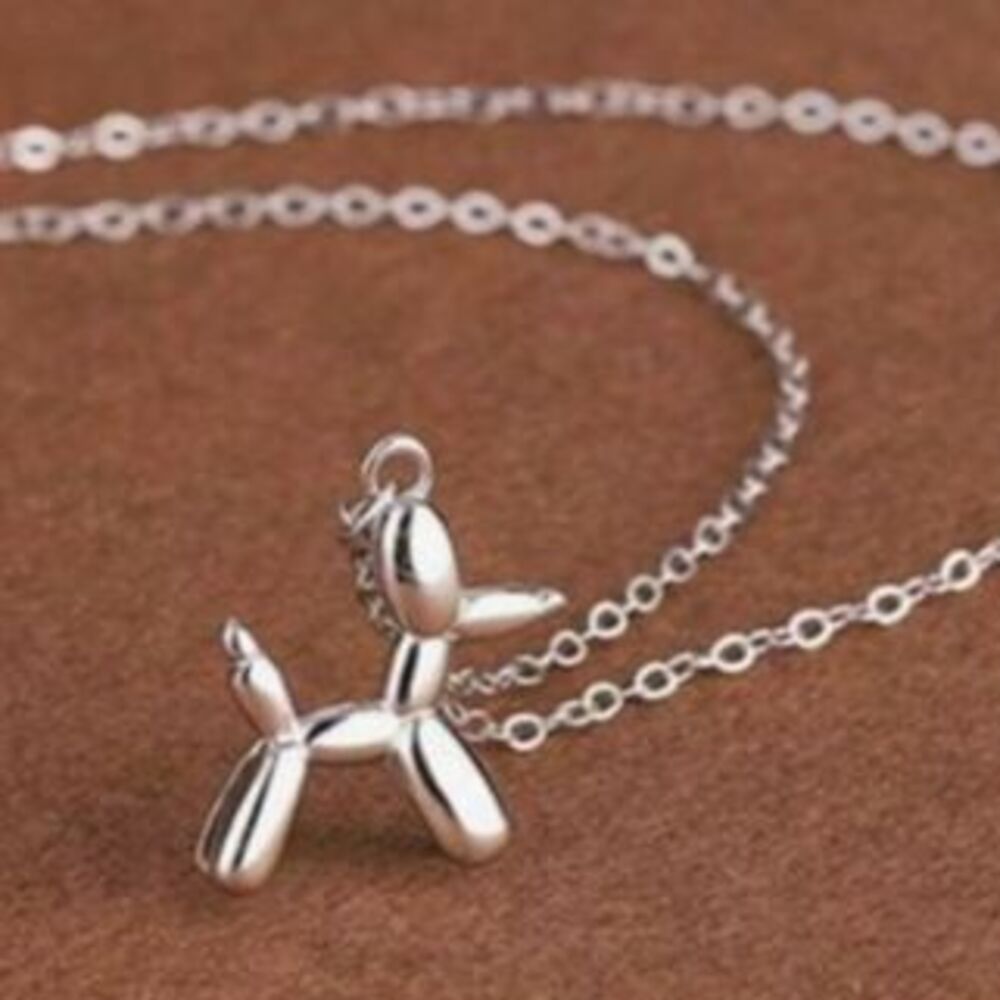 Silver Balloon Dog Pendant Necklace